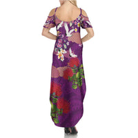 Hawaiian and Japanese Culture Together Summer Maxi Dress Purple Ohia Lehua Plumeria and Sakura Blooming - Polynesian Pride