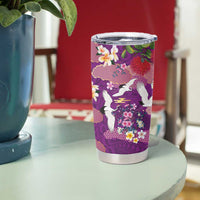 Hawaiian and Japanese Culture Together Tumbler Cup Purple Ohia Lehua Plumeria and Sakura Blooming - Polynesian Pride