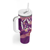 Hawaiian and Japanese Culture Together Tumbler With Handle Purple Ohia Lehua Plumeria and Sakura Blooming - Polynesian Pride