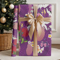 Hawaiian and Japanese Culture Together Wrapping Paper Purple Ohia Lehua Plumeria and Sakura Blooming - Polynesian Pride