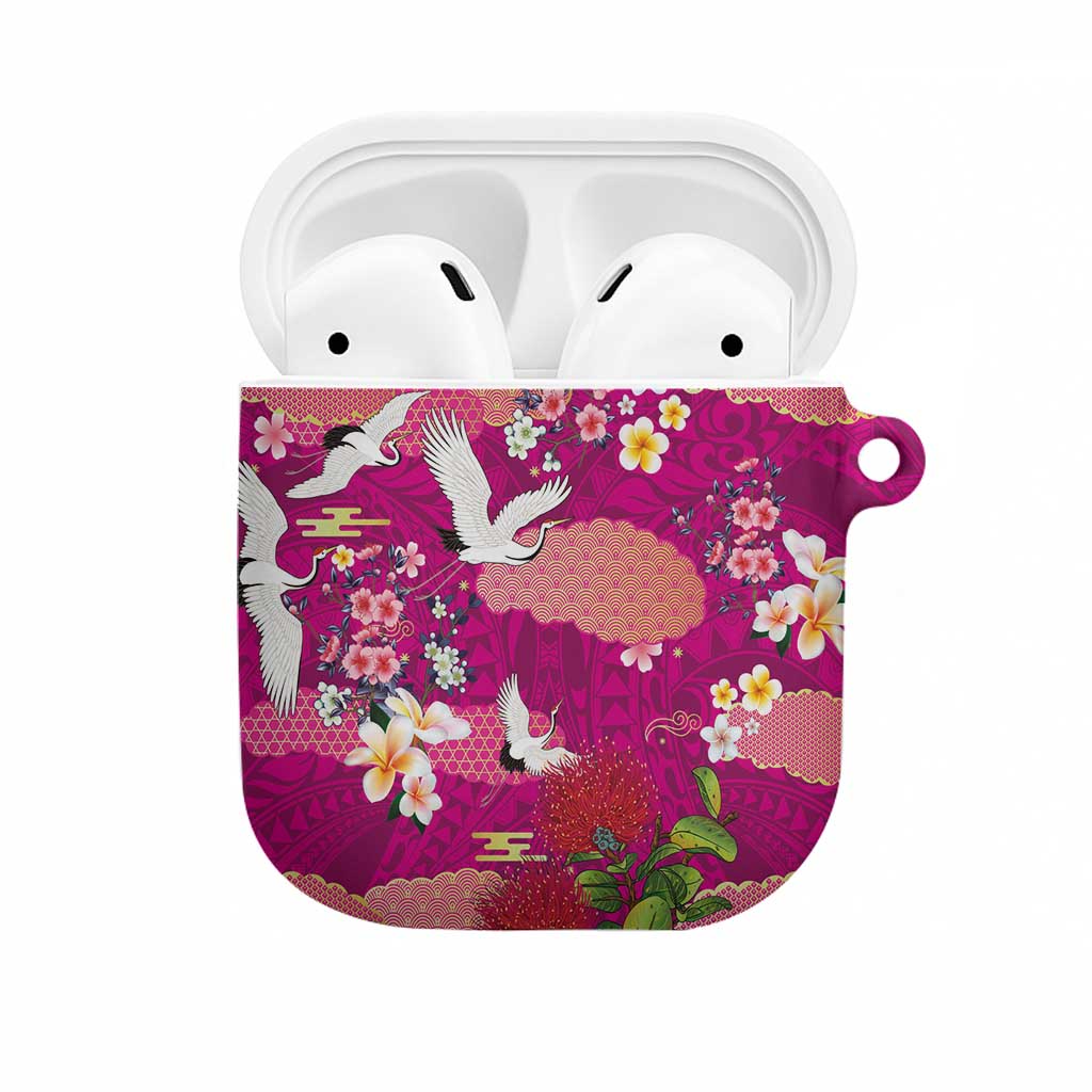 Hawaiian and Japanese Culture Together AirPods Case Pink Ohia Lehua Plumeria and Sakura Blooming - Polynesian Pride