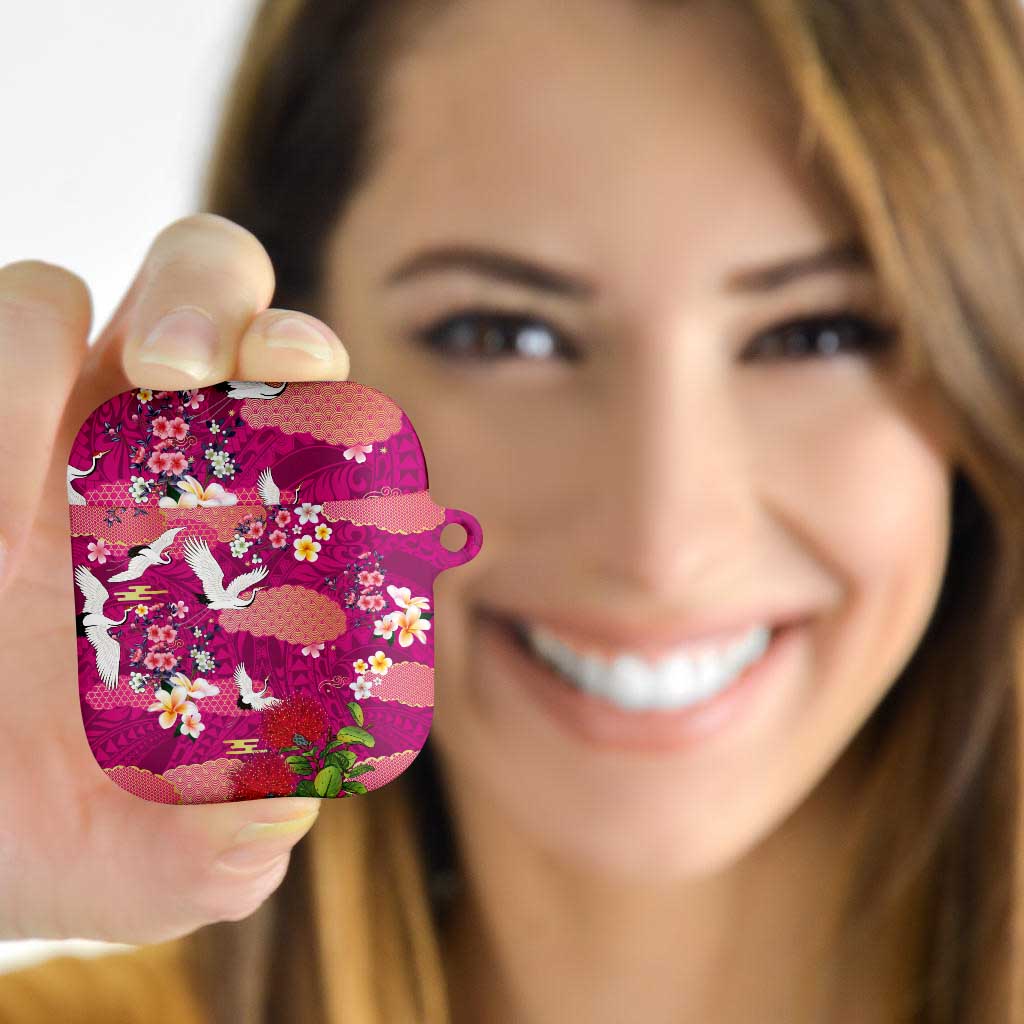 Hawaiian and Japanese Culture Together AirPods Case Pink Ohia Lehua Plumeria and Sakura Blooming - Polynesian Pride