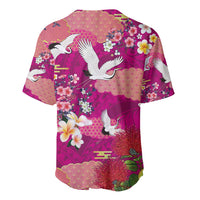 Hawaiian and Japanese Culture Together Baseball Jersey Pink Ohia Lehua Plumeria and Sakura Blooming - Polynesian Pride