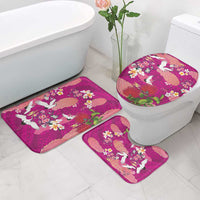 Hawaiian and Japanese Culture Together Bathroom Set Pink Ohia Lehua Plumeria and Sakura Blooming - Polynesian Pride