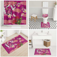 Hawaiian and Japanese Culture Together Bathroom Set Pink Ohia Lehua Plumeria and Sakura Blooming - Polynesian Pride