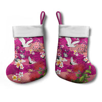 Hawaiian and Japanese Culture Together Christmas Stocking Pink Ohia Lehua Plumeria and Sakura Blooming - Polynesian Pride