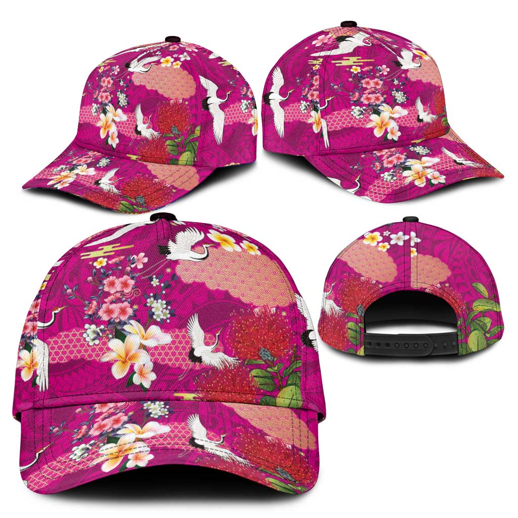 Hawaiian and Japanese Culture Together Classic Cap Pink Ohia Lehua Plumeria and Sakura Blooming - Polynesian Pride