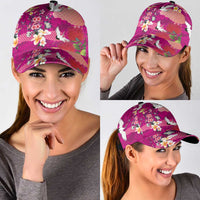 Hawaiian and Japanese Culture Together Classic Cap Pink Ohia Lehua Plumeria and Sakura Blooming - Polynesian Pride