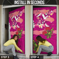 Hawaiian and Japanese Culture Together Door Cover Pink Ohia Lehua Plumeria and Sakura Blooming - Polynesian Pride