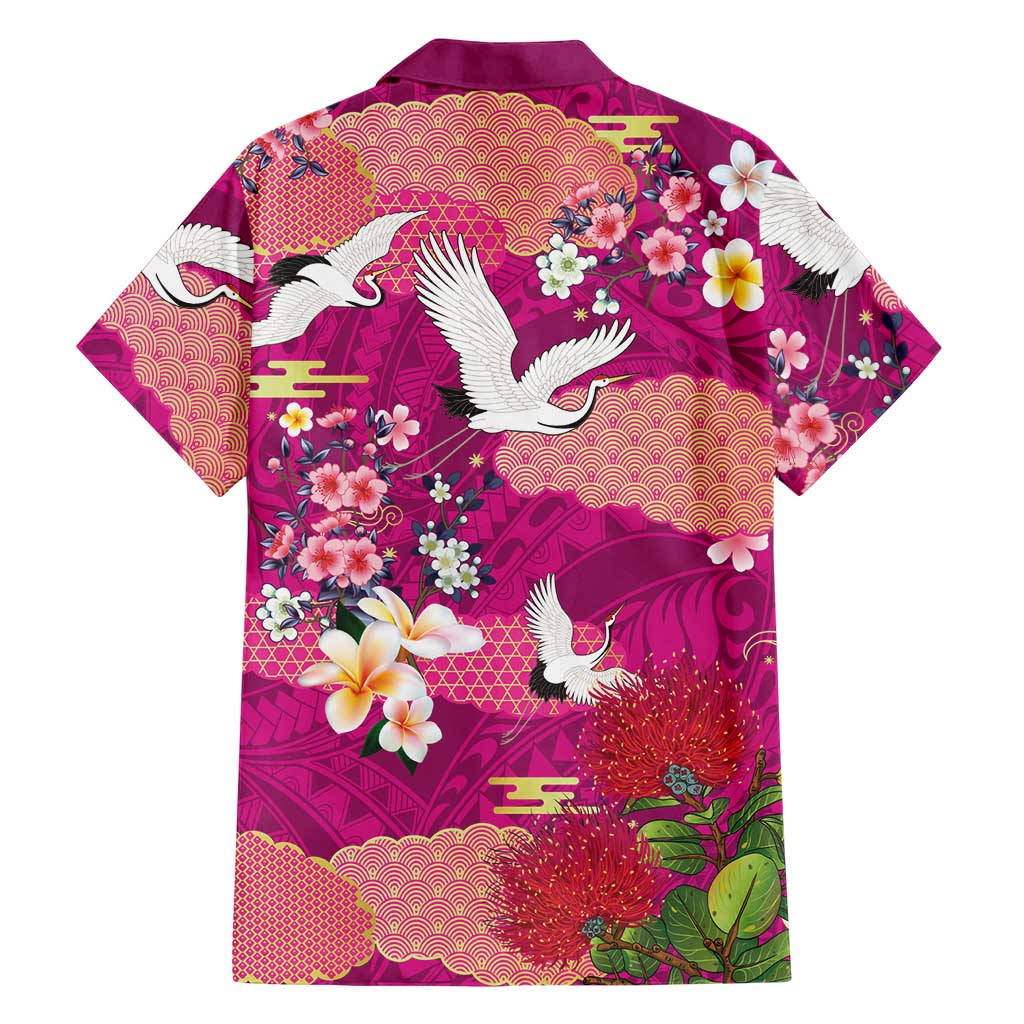 Hawaiian and Japanese Culture Together Family Matching Puletasi and Hawaiian Shirt Pink Ohia Lehua Plumeria and Sakura Blooming LT03 - Polynesian Pride