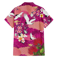 Hawaiian and Japanese Culture Together Family Matching Puletasi and Hawaiian Shirt Pink Ohia Lehua Plumeria and Sakura Blooming LT03 - Polynesian Pride