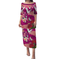 Hawaiian and Japanese Culture Together Family Matching Puletasi and Hawaiian Shirt Pink Ohia Lehua Plumeria and Sakura Blooming LT03 Mom's Dress Pink - Polynesian Pride