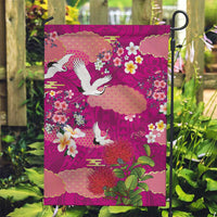 Hawaiian and Japanese Culture Together Garden Flag Pink Ohia Lehua Plumeria and Sakura Blooming - Polynesian Pride