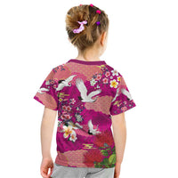 Hawaiian and Japanese Culture Together Kid T Shirt Pink Ohia Lehua Plumeria and Sakura Blooming - Polynesian Pride