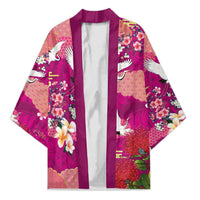 Hawaiian and Japanese Culture Together Kimono Pink Ohia Lehua Plumeria and Sakura Blooming - Polynesian Pride