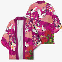 Hawaiian and Japanese Culture Together Kimono Pink Ohia Lehua Plumeria and Sakura Blooming - Polynesian Pride