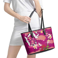 Hawaiian and Japanese Culture Together Leather Tote Bag Pink Ohia Lehua Plumeria and Sakura Blooming - Polynesian Pride