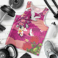 Hawaiian and Japanese Culture Together Men Tank Top Pink Ohia Lehua Plumeria and Sakura Blooming - Polynesian Pride