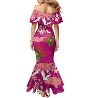 Hawaiian and Japanese Culture Together Mermaid Dress Pink Ohia Lehua Plumeria and Sakura Blooming - Polynesian Pride