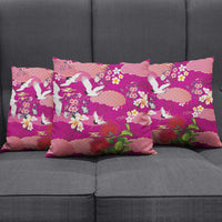 Hawaiian and Japanese Culture Together Pillow Cover Pink Ohia Lehua Plumeria and Sakura Blooming LT03 - Polynesian Pride