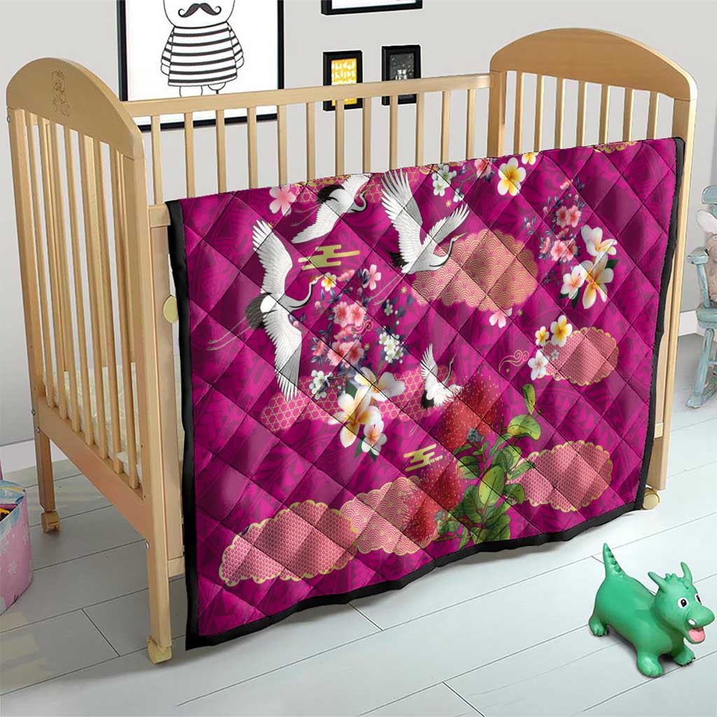 Hawaiian and Japanese Culture Together Quilt Pink Ohia Lehua Plumeria and Sakura Blooming - Polynesian Pride