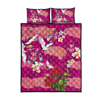 Hawaiian and Japanese Culture Together Quilt Bed Set Pink Ohia Lehua Plumeria and Sakura Blooming - Polynesian Pride