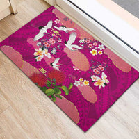 Hawaiian and Japanese Culture Together Rubber Doormat Pink Ohia Lehua Plumeria and Sakura Blooming - Polynesian Pride