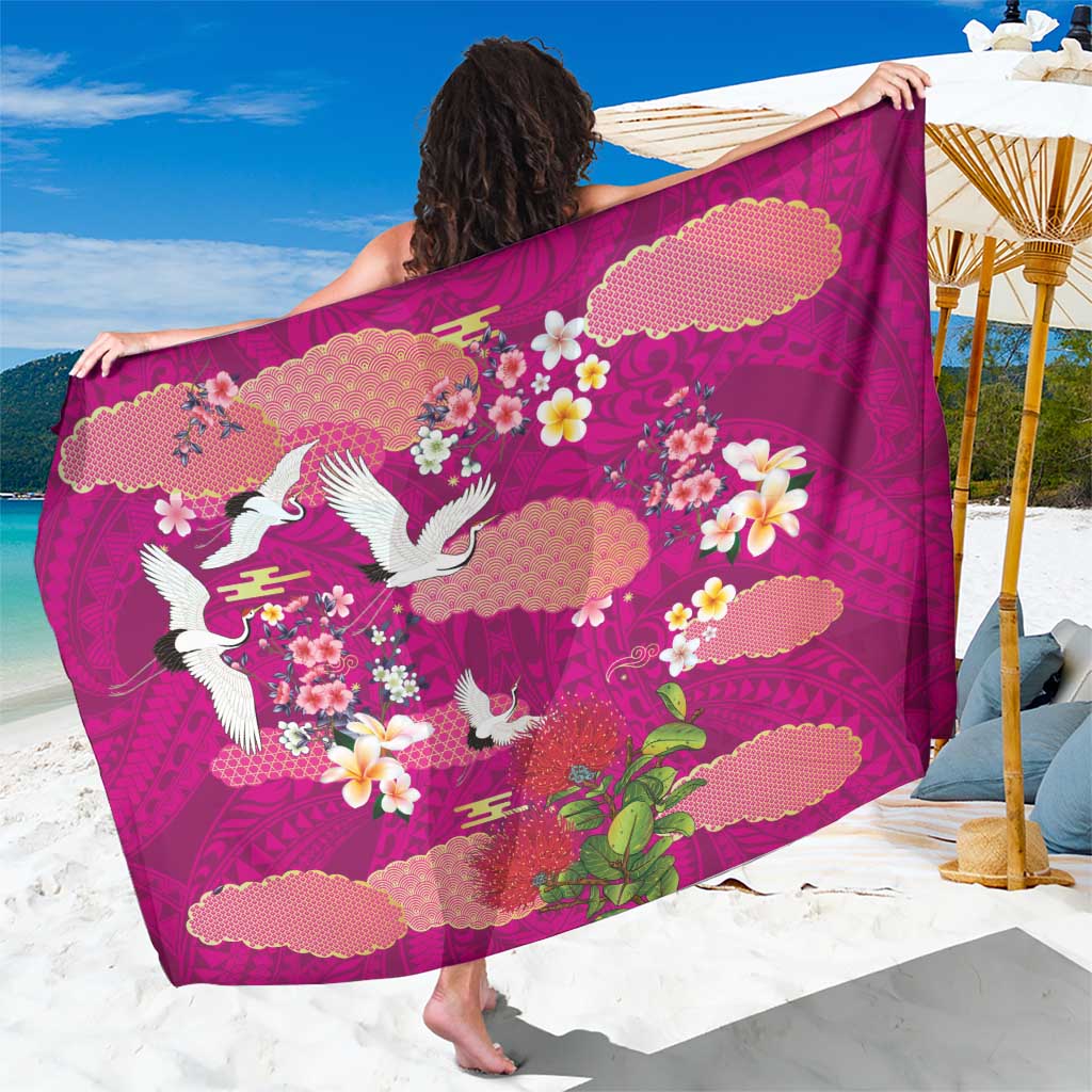 Hawaiian and Japanese Culture Together Sarong Pink Ohia Lehua Plumeria and Sakura Blooming LT03 One Size 44 x 66 inches Pink - Polynesian Pride