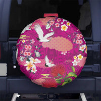 Hawaiian and Japanese Culture Together Spare Tire Cover Pink Ohia Lehua Plumeria and Sakura Blooming - Polynesian Pride
