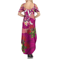 Hawaiian and Japanese Culture Together Summer Maxi Dress Pink Ohia Lehua Plumeria and Sakura Blooming - Polynesian Pride