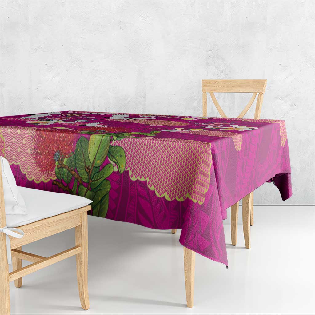 Hawaiian and Japanese Culture Together Tablecloth Pink Ohia Lehua Plumeria and Sakura Blooming - Polynesian Pride
