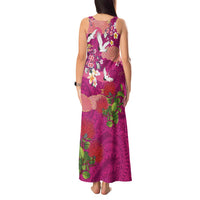 Hawaiian and Japanese Culture Together Tank Maxi Dress Pink Ohia Lehua Plumeria and Sakura Blooming LT03 - Polynesian Pride