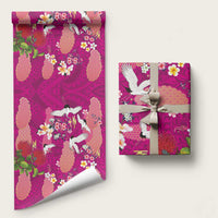 Hawaiian and Japanese Culture Together Wrapping Paper Pink Ohia Lehua Plumeria and Sakura Blooming - Polynesian Pride