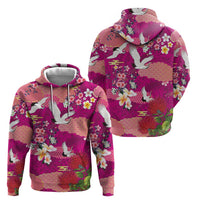 Hawaiian and Japanese Culture Together Zip Hoodie Pink Ohia Lehua Plumeria and Sakura Blooming - Polynesian Pride