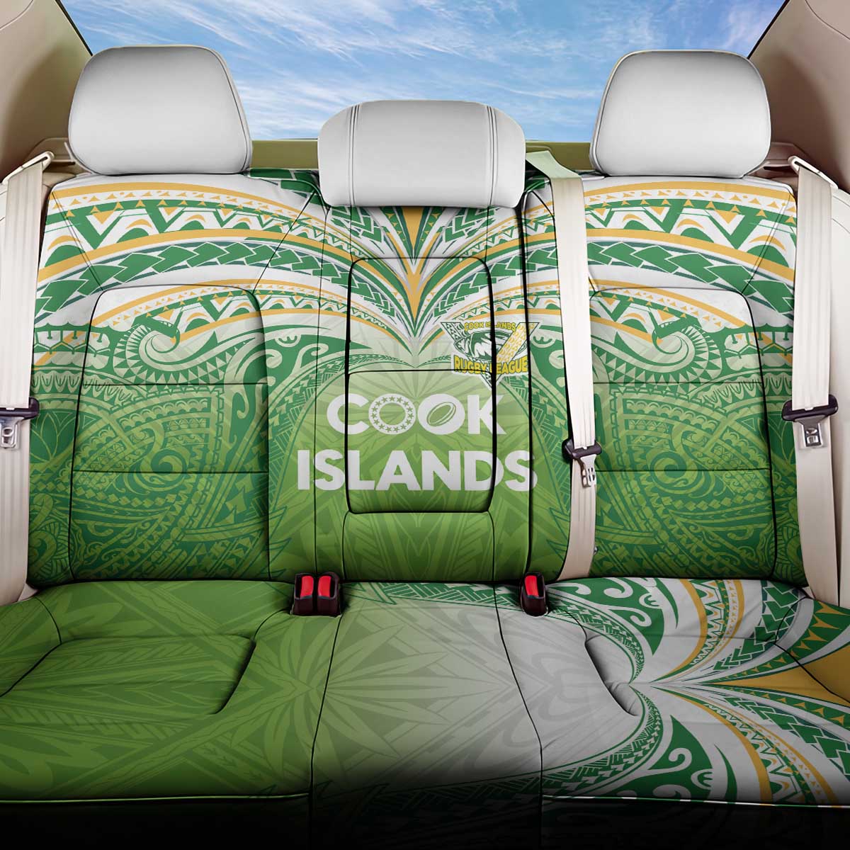 Cook Islands Rugby League Back Car Seat Cover Tatau Tribal Motifs-Light Green Color - Polynesian Pride
