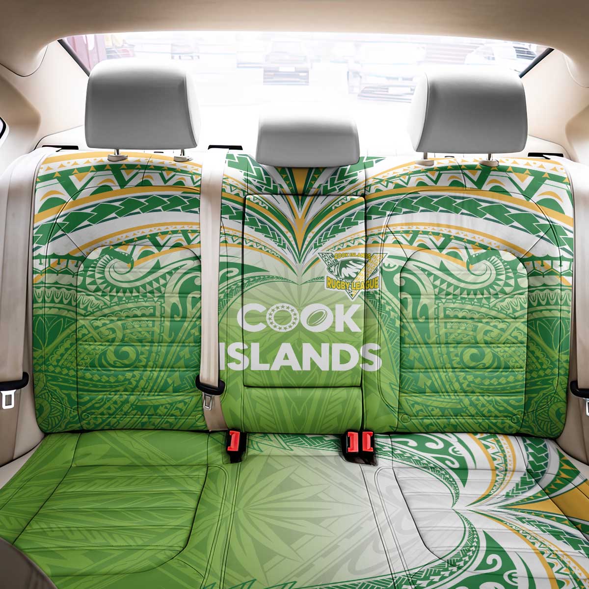 Cook Islands Rugby League Back Car Seat Cover Tatau Tribal Motifs-Light Green Color - Polynesian Pride