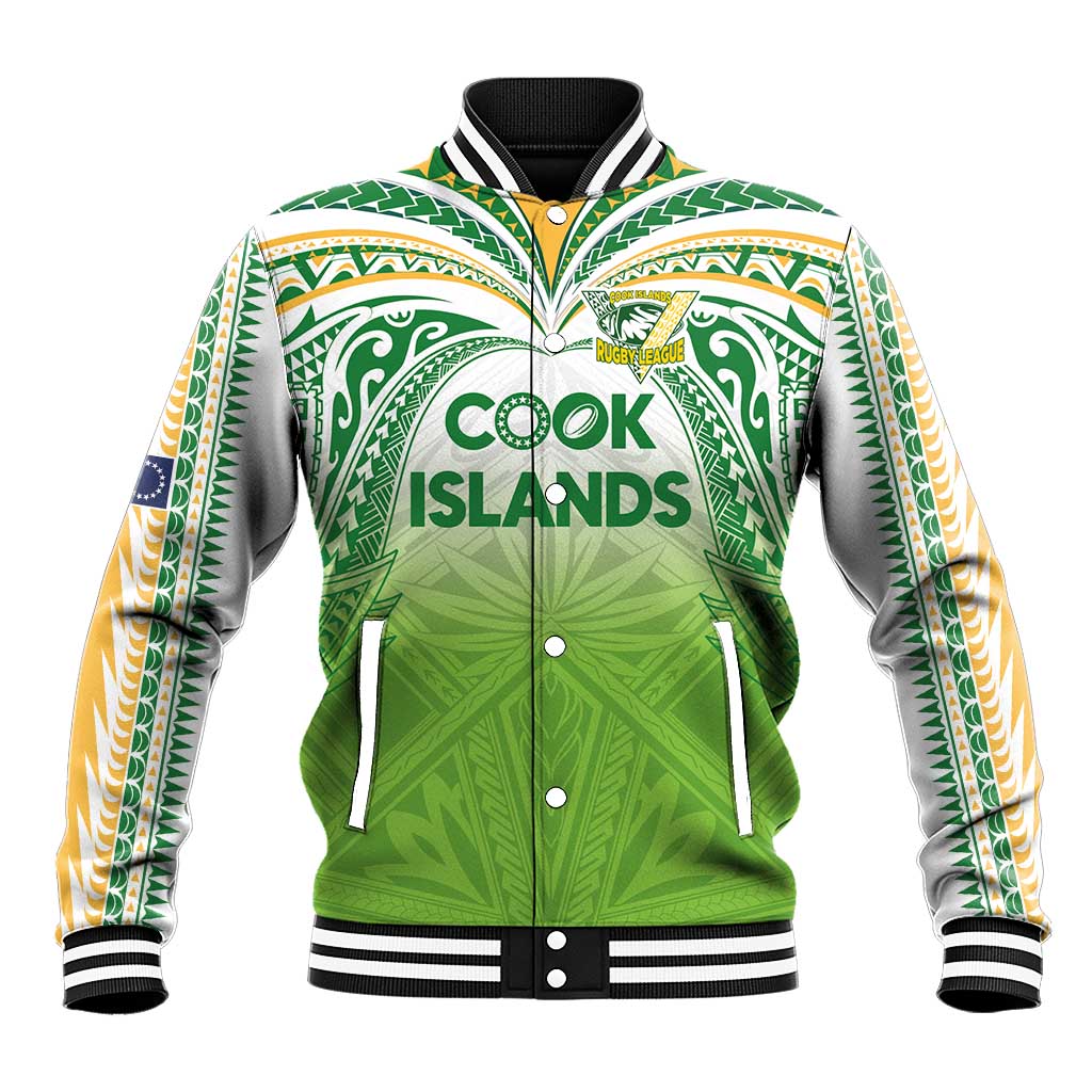 Custom Cook Islands Rugby League Baseball Jacket Tatau Tribal Motifs-Light Green Color LT03 Unisex Green - Polynesian Pride
