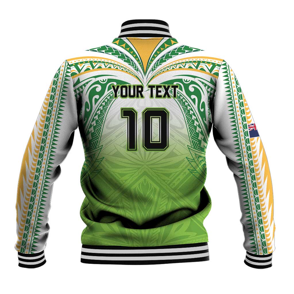 Custom Cook Islands Rugby League Baseball Jacket Tatau Tribal Motifs-Light Green Color LT03 - Polynesian Pride
