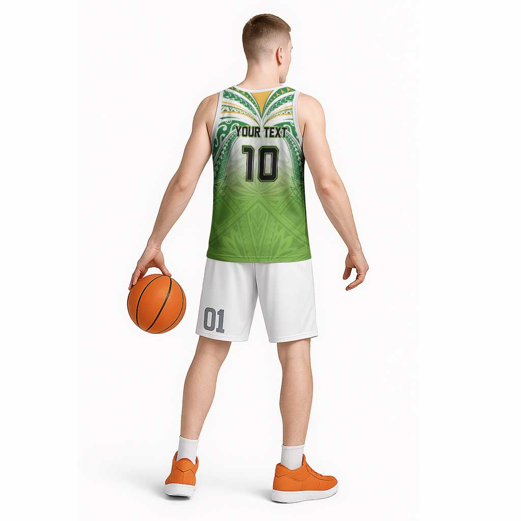 Custom Cook Islands Rugby League Basketball Jersey Tatau Tribal Motifs-Light Green Color - Polynesian Pride