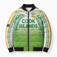 Custom Cook Islands Rugby League Bomber Puffer Jacket Tatau Tribal Motifs-Light Green Color LT03 Unisex Green - Polynesian Pride