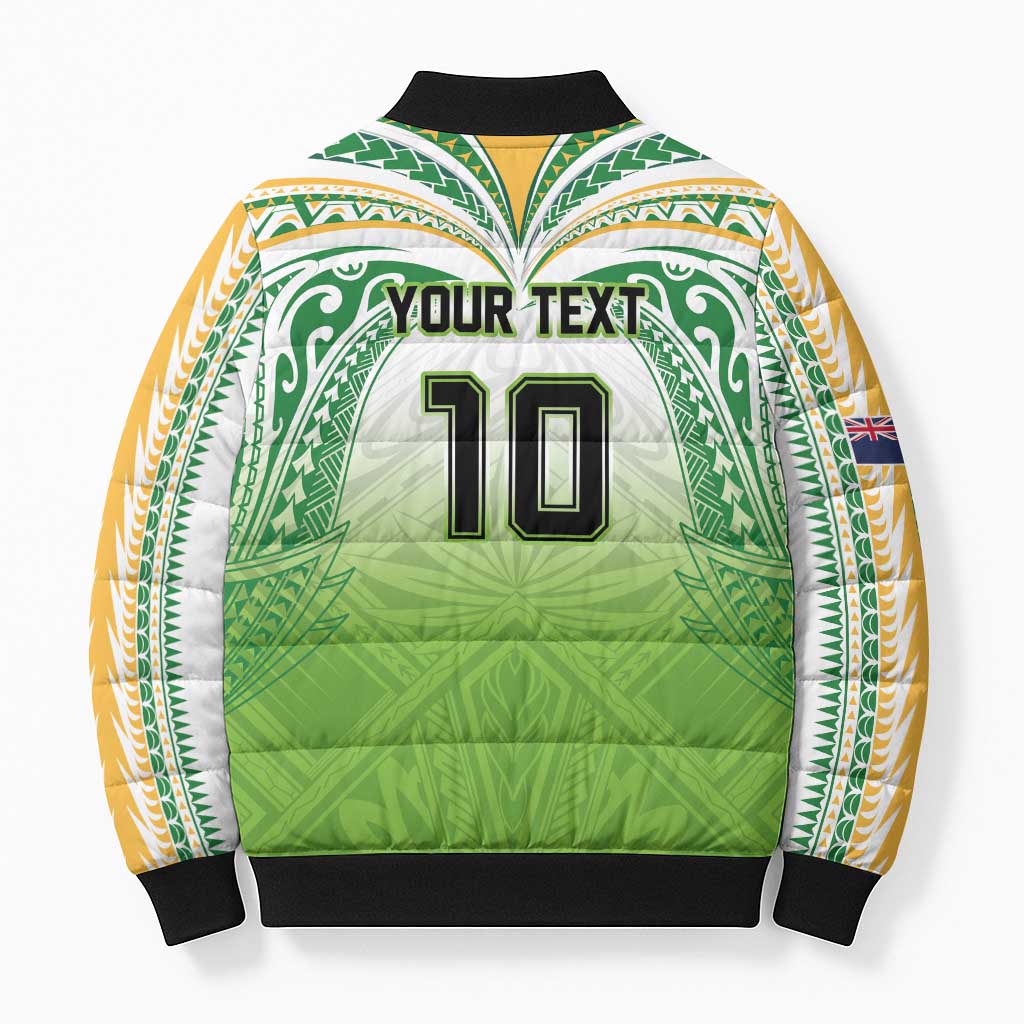 Custom Cook Islands Rugby League Bomber Puffer Jacket Tatau Tribal Motifs-Light Green Color LT03 - Polynesian Pride