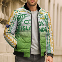 Custom Cook Islands Rugby League Bomber Puffer Jacket Tatau Tribal Motifs-Light Green Color LT03 - Polynesian Pride