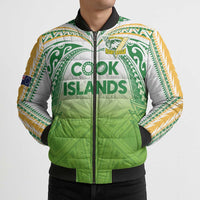Custom Cook Islands Rugby League Bomber Puffer Jacket Tatau Tribal Motifs-Light Green Color LT03 - Polynesian Pride
