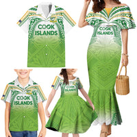 Custom Cook Islands Rugby League Family Matching Mermaid Dress and Hawaiian Shirt Tatau Tribal Motifs-Light Green Color - Polynesian Pride