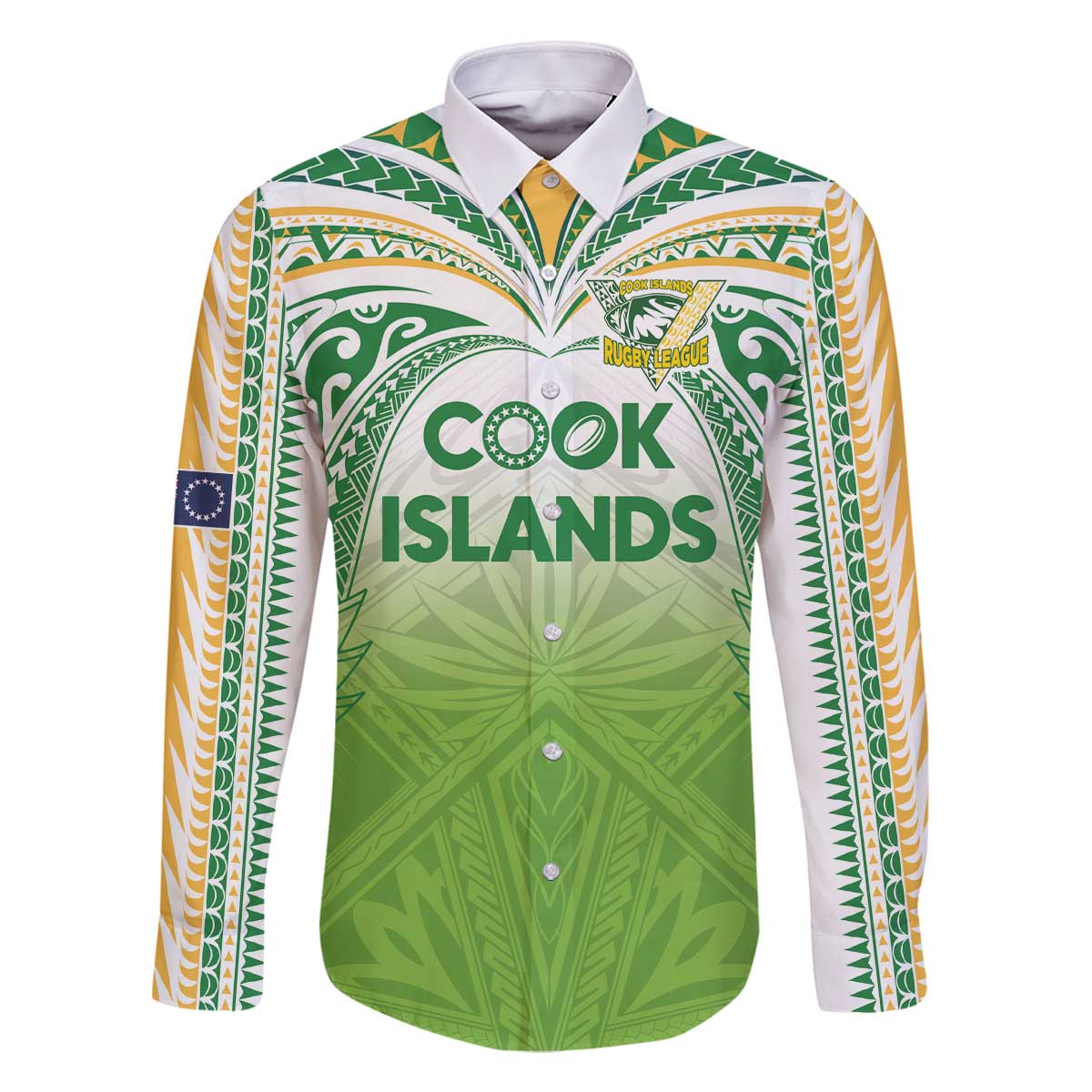 Custom Cook Islands Rugby League Family Matching Off The Shoulder Long Sleeve Dress and Hawaiian Shirt Tatau Tribal Motifs-Light Green Color - Polynesian Pride