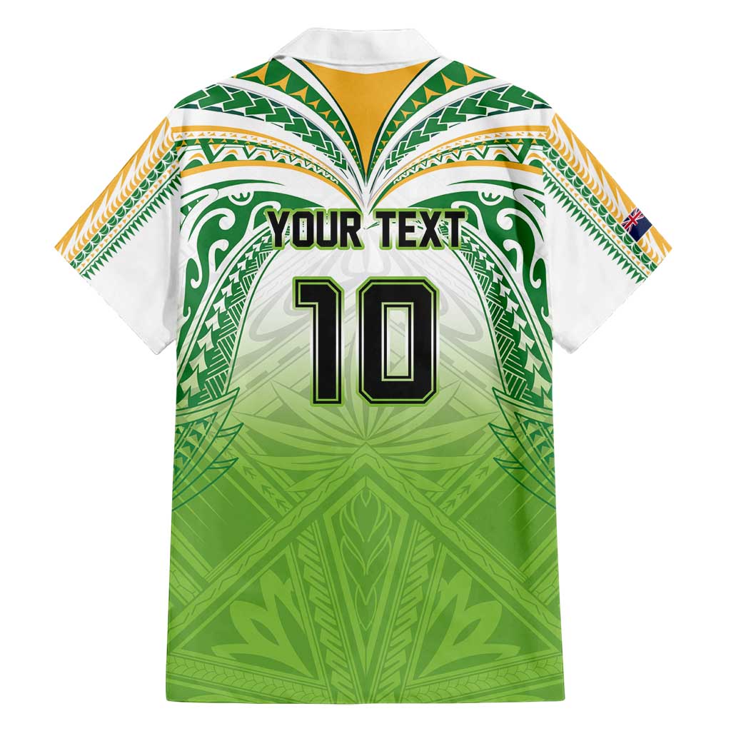 Custom Cook Islands Rugby League Family Matching Off Shoulder Short Dress and Hawaiian Shirt Tatau Tribal Motifs-Light Green Color - Polynesian Pride