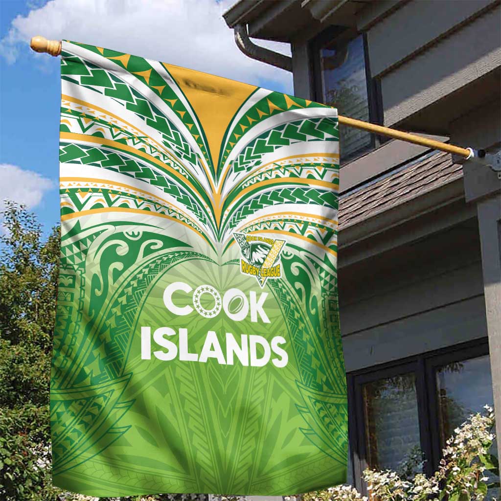 Cook Islands Rugby League Garden Flag Tatau Tribal Motifs-Light Green Color - Polynesian Pride