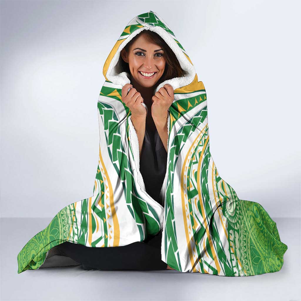 Cook Islands Rugby League Hooded Blanket Tatau Tribal Motifs-Light Green Color - Polynesian Pride