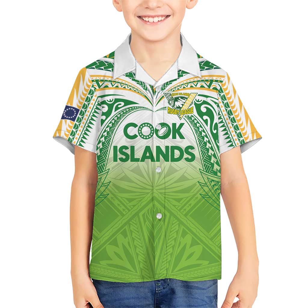 Custom Cook Islands Rugby League Kid Hawaiian Shirt Tatau Tribal Motifs-Light Green Color - Polynesian Pride