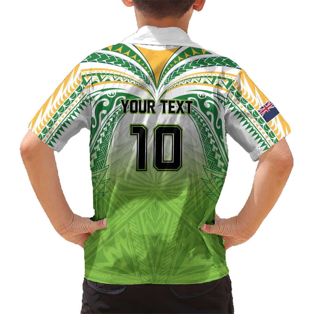 Custom Cook Islands Rugby League Kid Hawaiian Shirt Tatau Tribal Motifs-Light Green Color - Polynesian Pride